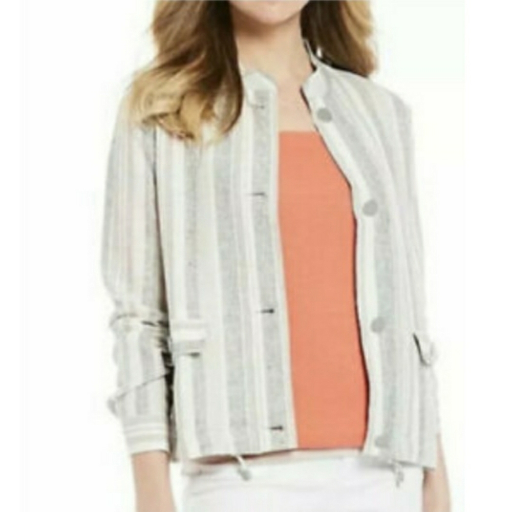 Jones NY Woman Hampton Linen Cement Striped Jacket